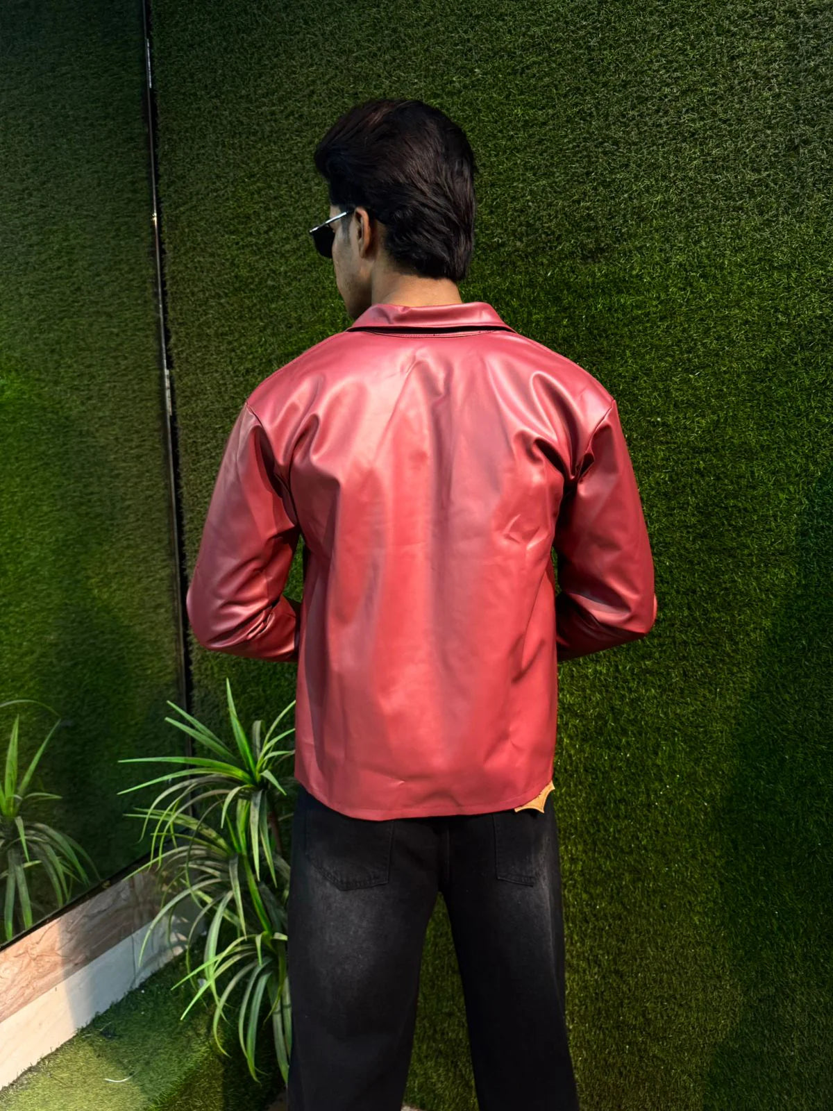 Boxy Fit Synthetic Leather Jacket