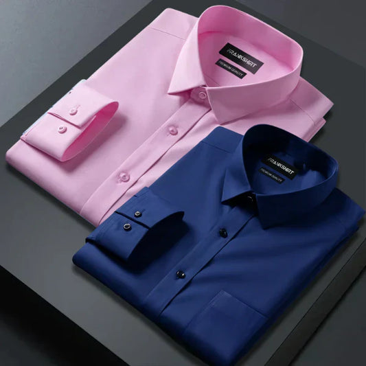 Men's Formal Regular Fit Cotton Full Sleeve Shirt - Light Pink & Navy Blue Combo