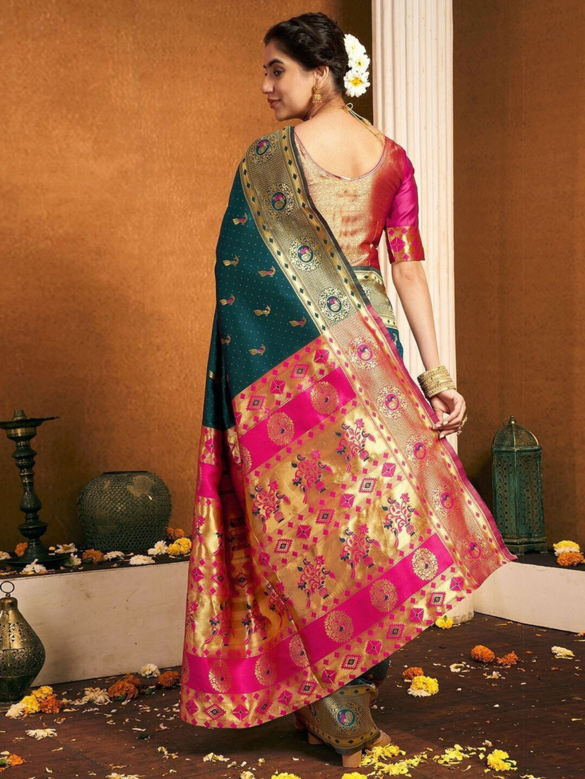 Embellished Self Design Banarasi Jacquard Silk Blend Saree