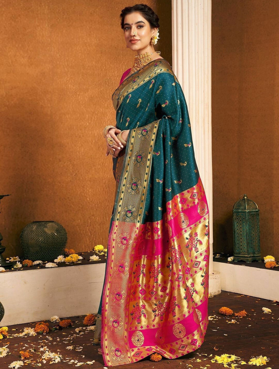 Embellished Self Design Banarasi Jacquard Silk Blend Saree