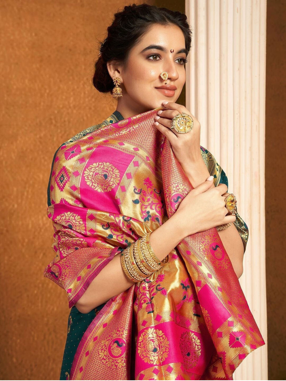 Embellished Self Design Banarasi Jacquard Silk Blend Saree