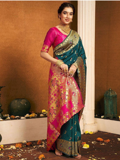 Embellished Self Design Banarasi Jacquard Silk Blend Saree