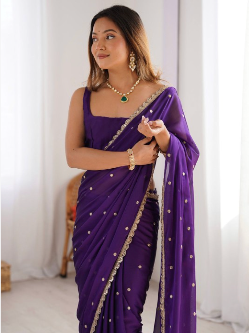 Floral Sequinned Pure Georgette Sarees