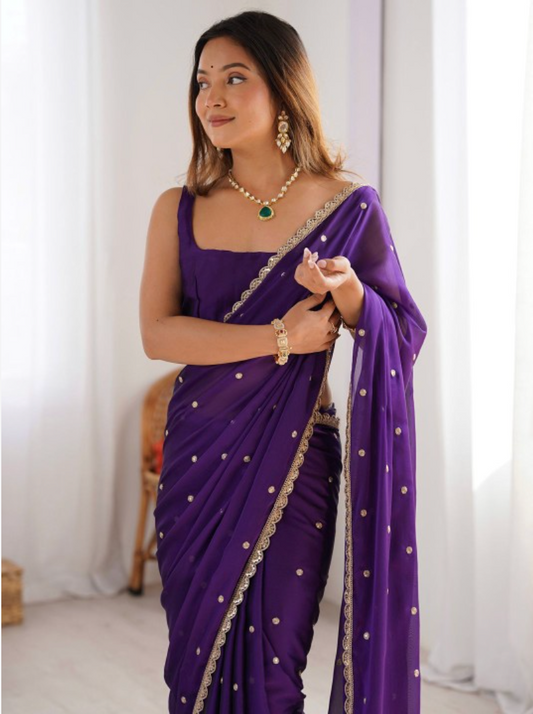 Floral Sequinned Pure Georgette Sarees