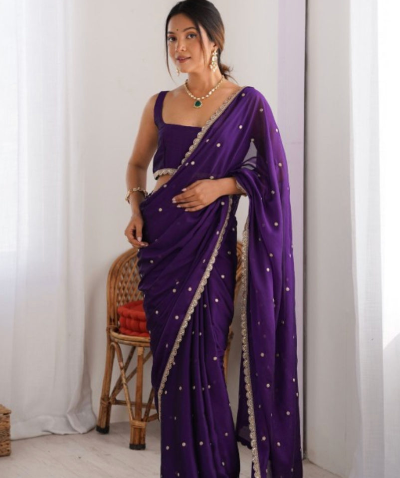 Floral Sequinned Pure Georgette Sarees