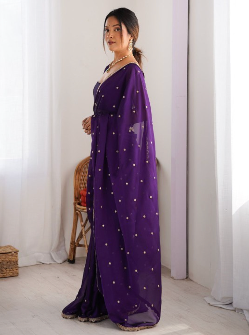 Floral Sequinned Pure Georgette Sarees