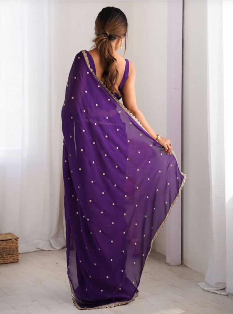 Floral Sequinned Pure Georgette Sarees